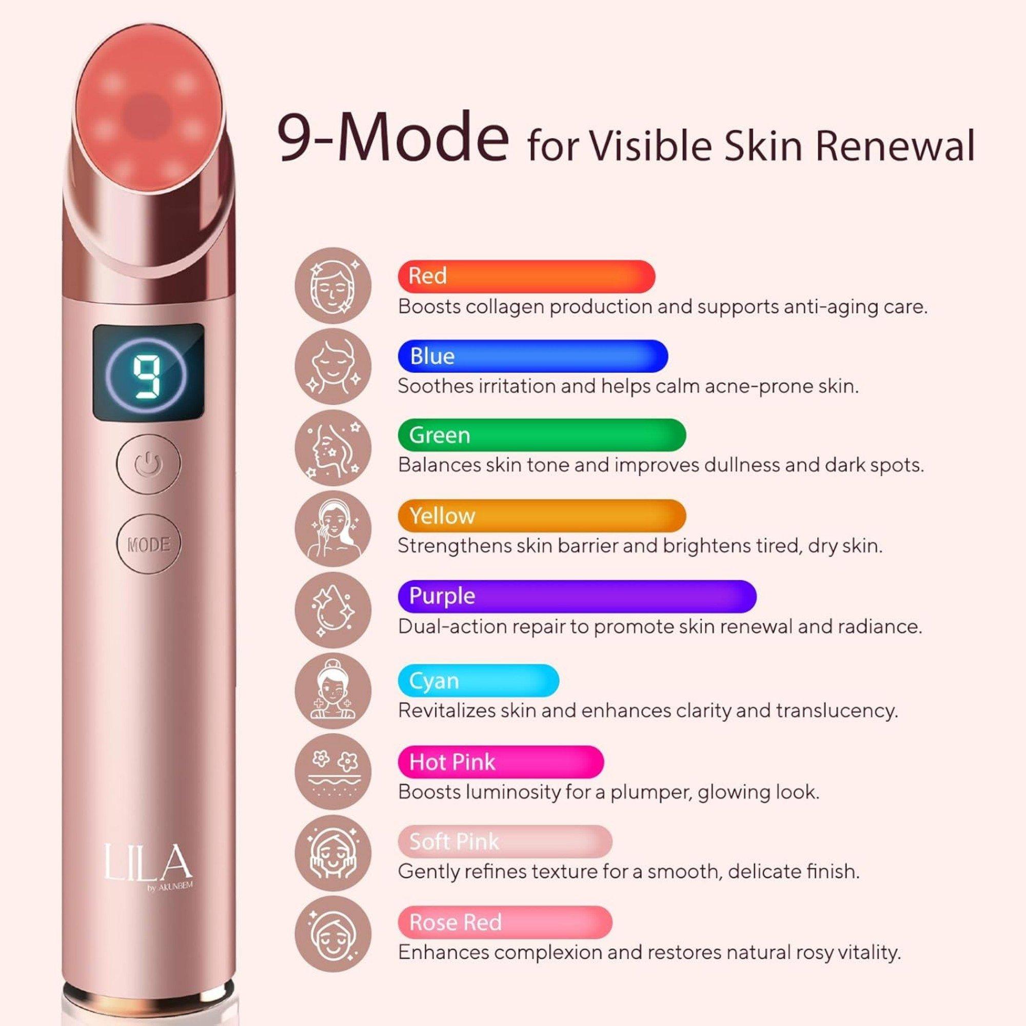LILA by Akunbem 9-in-1 LED Light Therapy Facial Massager for Face & Neck, Anti-Aging Skin Care Tool — фото 8