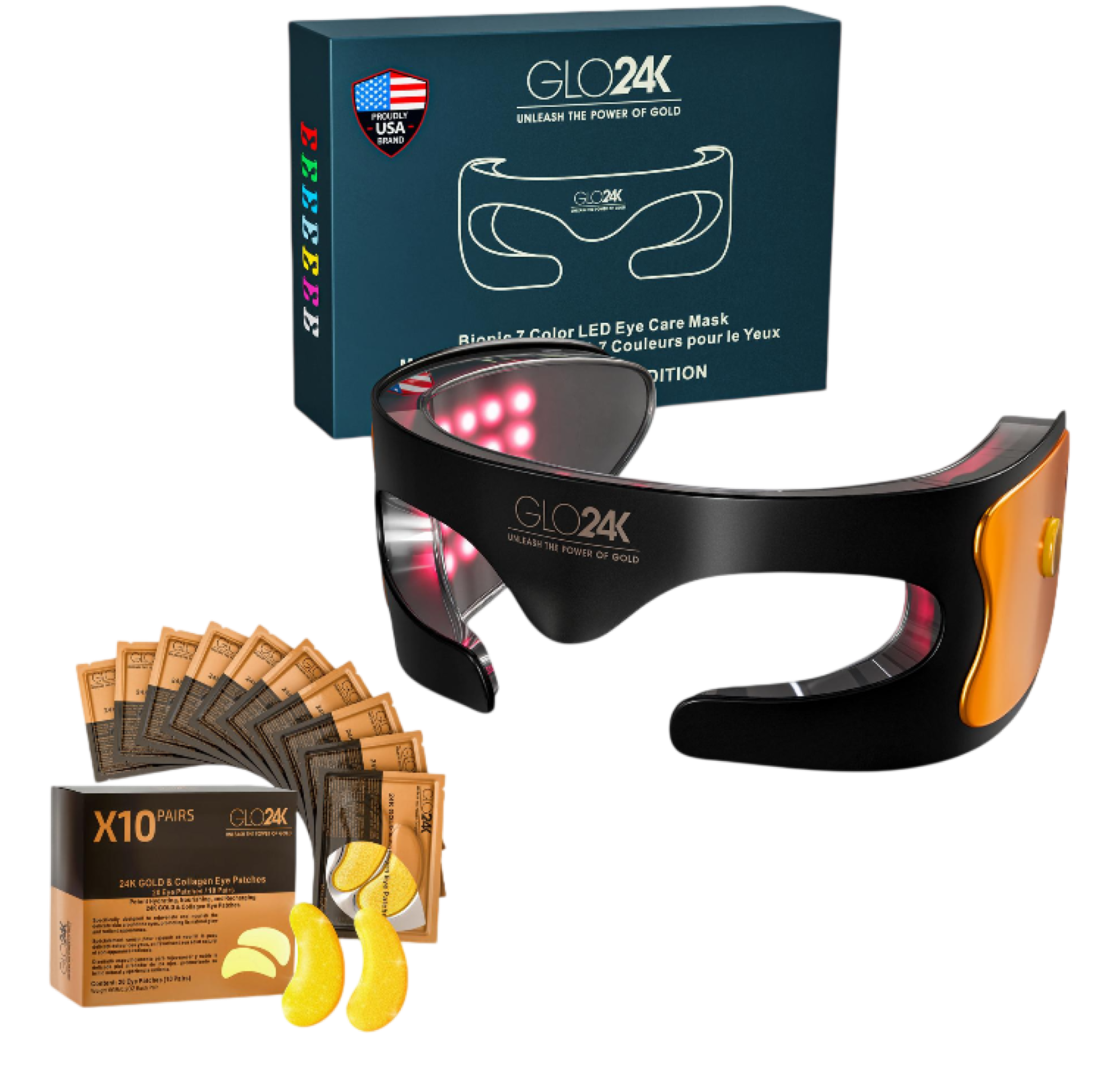 Glo24k Bionic 7 Color LED Eye Mask with 24K Gold & Collagen Eye Patches #1