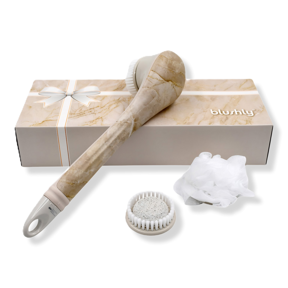 Blushly Cleansing & Exfoliating Body Brush with Heads-Marble Edition - Natural Marble
