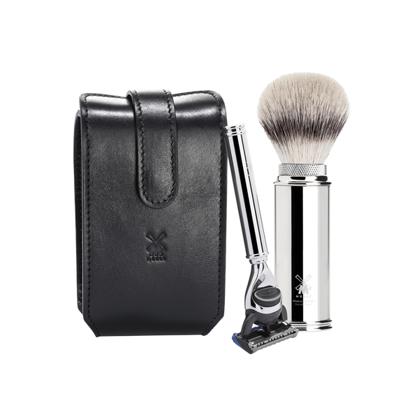 MÜHLE Travel Florentine Leather Silvertip Fiber & Fusion Shaving Set #3