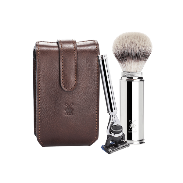 MÜHLE Travel Florentine Leather Silvertip Fiber & Fusion Shaving Set #3