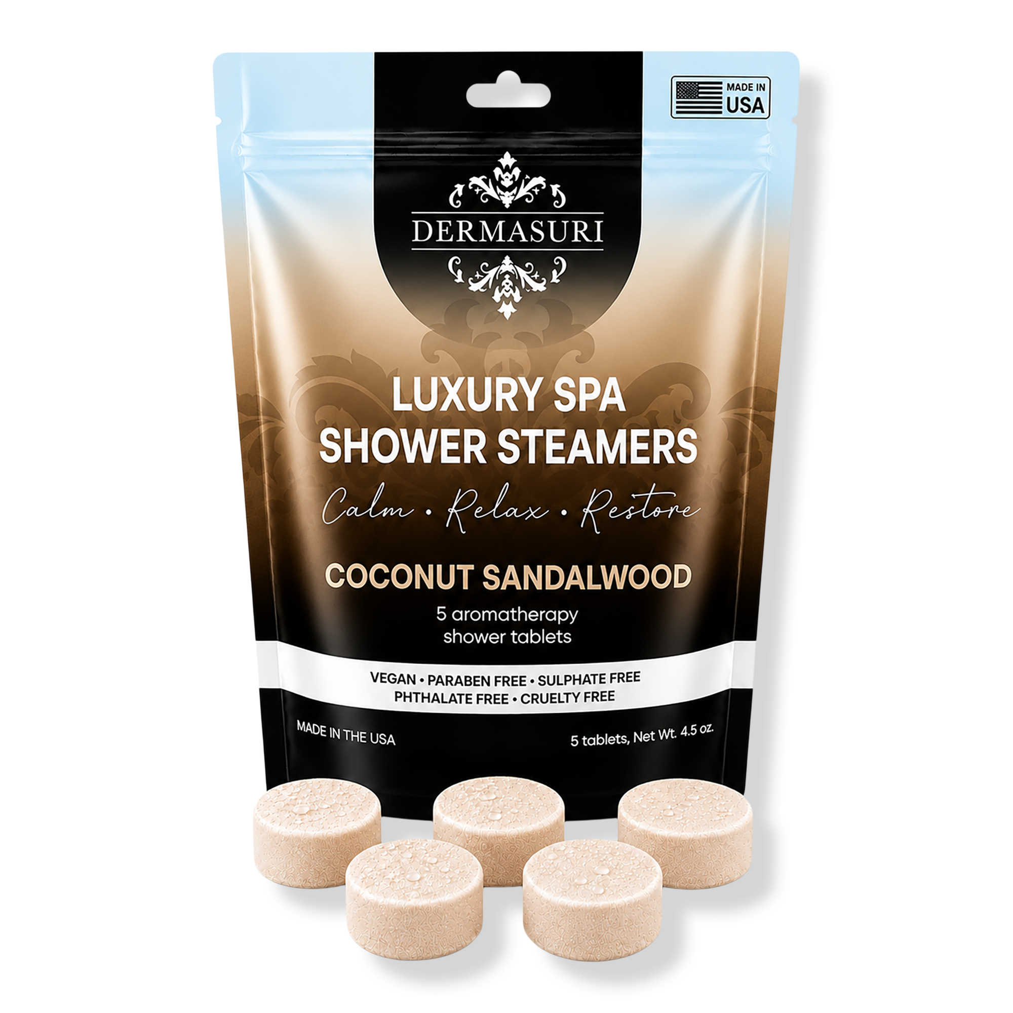 Dermasuri Coconut Sandalwood Shower Steamers Aromatherapy Tablets #1