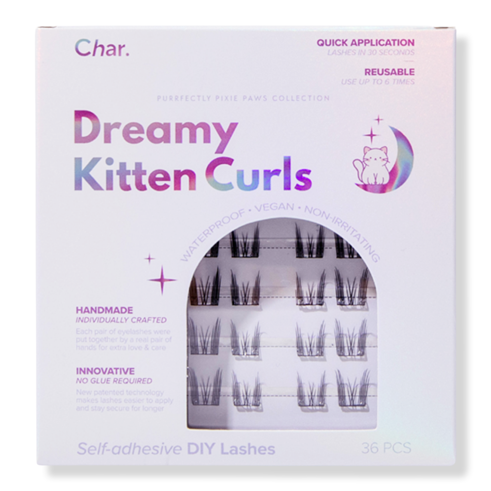 Char Cosmetics Pre-Glued Reusable Lashes Purrfectly Pixie Paws Collection INTERNATIONAL SHIPPING