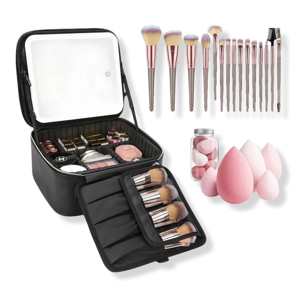 CosmoGlo Makeup Case with Brush & Sponge Set #1