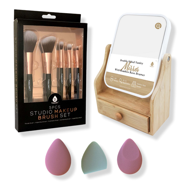PURSONIC Makeup Brush Set, Multi-Shape Sponges, and Dual-Sided Mirror #1