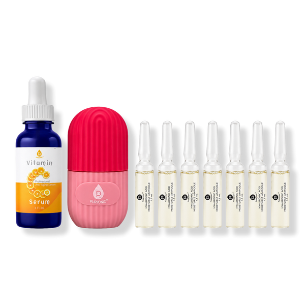 PURSONIC Ice Cube Facial Roller, Vitamin C Serum and Hyaluronic Acid Ampoule Set #1