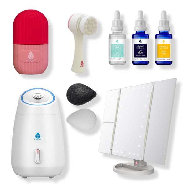 PURSONIC Facial Steamer, Tri-Fold Vanity Mirror, Anti-Aging Serum Set #1