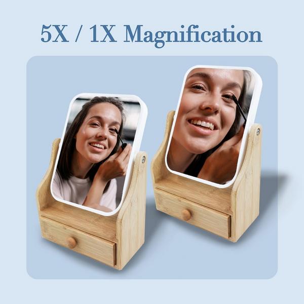 PURSONIC Dual-Sided Vanity Mirror with Bamboo Drawer Base #2