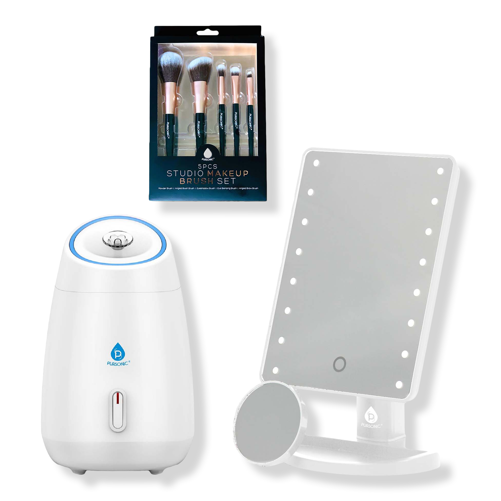 PURSONIC LED Vanity Mirror, Facial Steamer & 5-Piece Brush Set #1