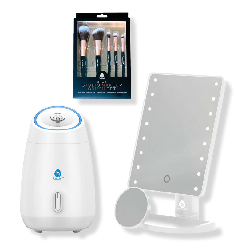 PURSONIC - LED Vanity Mirror, Facial Steamer & 5-Piece Brush Set