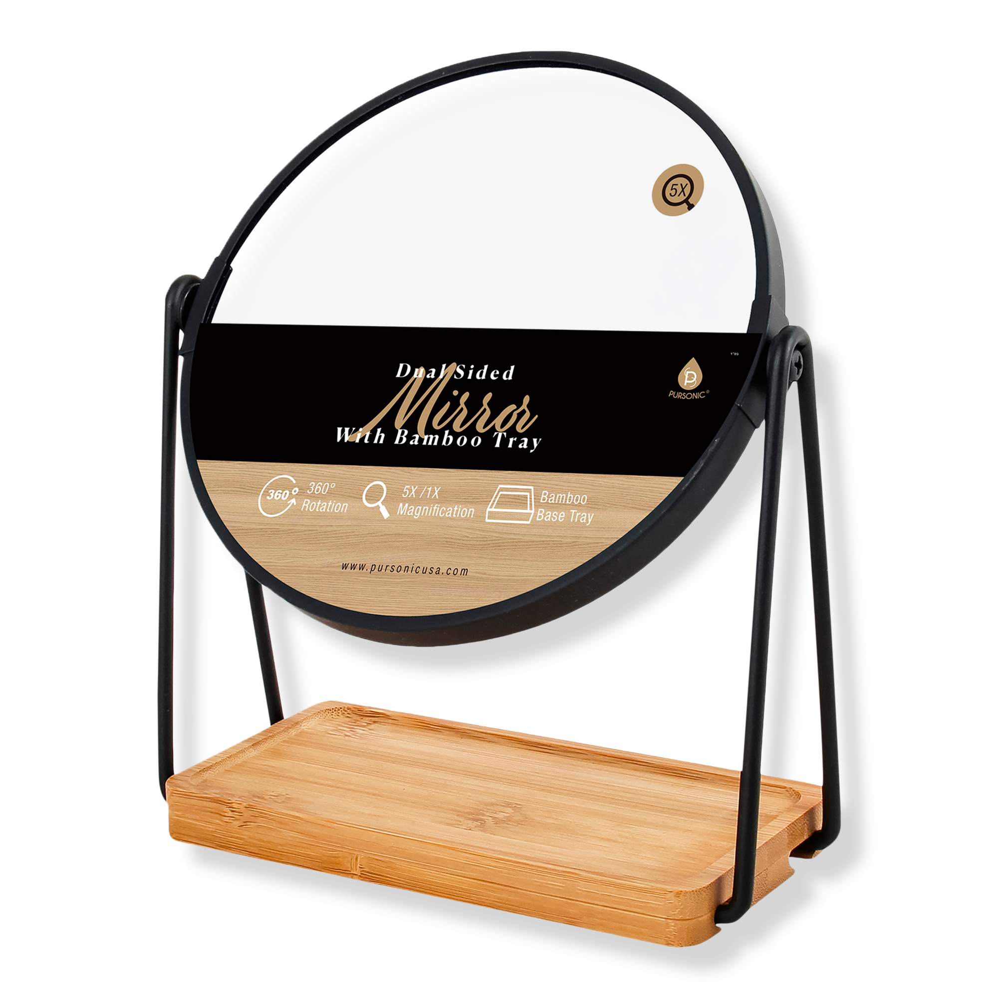 PURSONIC Dual Side Mirror With Bamboo Tray #1