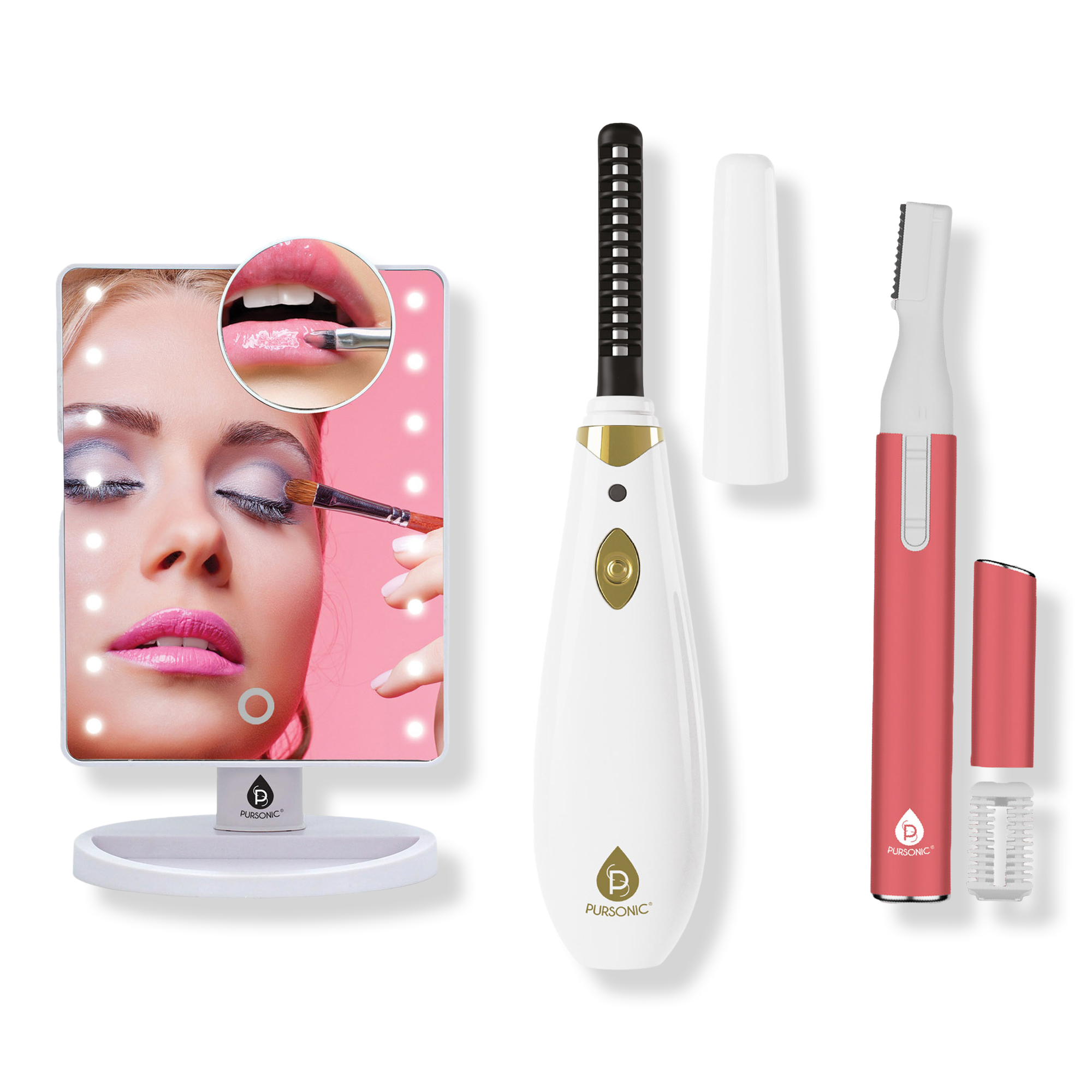 PURSONIC Facial Trimmer & Eyebrow Kit, Heated Eyelash Curler & LED Vanity Mirror #1