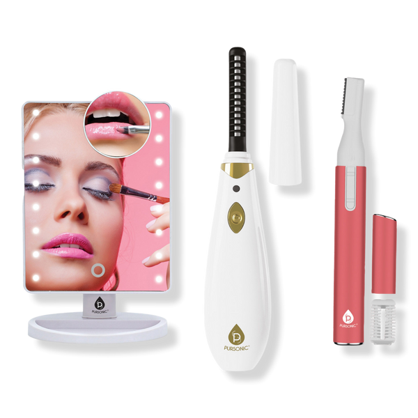PURSONIC Facial Trimmer & Eyebrow Kit, Heated Eyelash Curler & LED Vanity Mirror #1