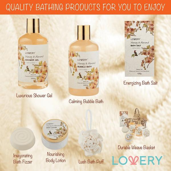 Lovery Honey & Almond Home Spa Gift Basket Luxury Set #2