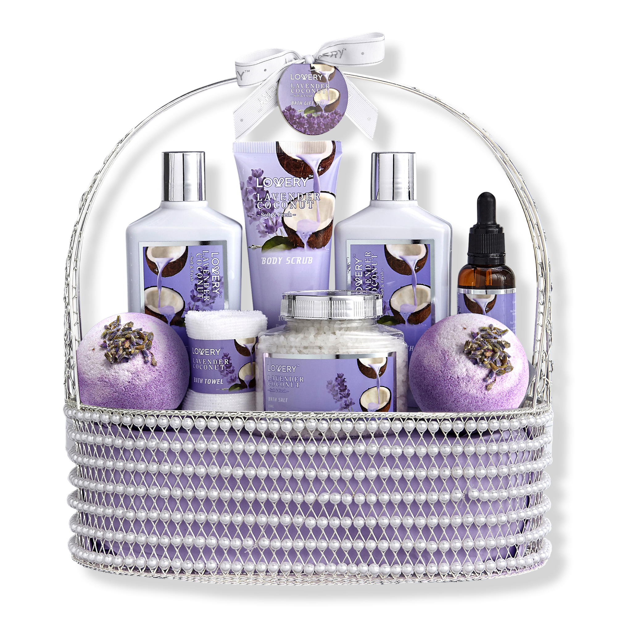 Lovery Lavender Coconut Home Spa Gift Set - Handmade Pearl Basket #1