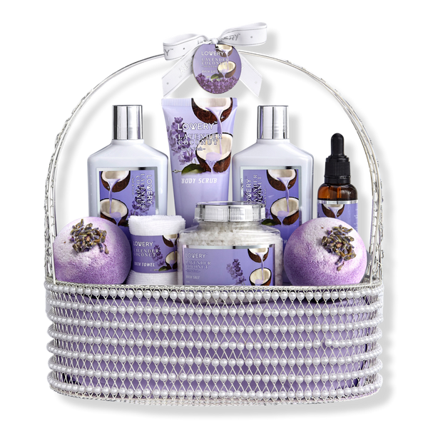 Lovery Lavender Coconut Home Spa Gift Set - Handmade Pearl Basket #1