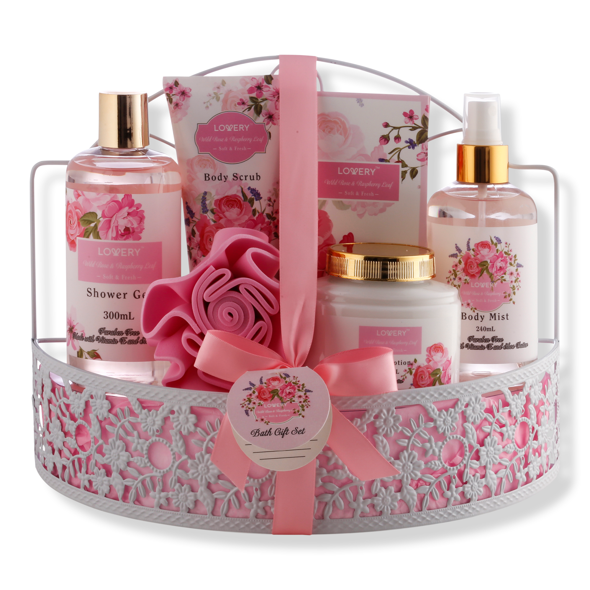 Lovery Wild Rose & Raspberry Leaf Home Spa Gift Basket #1