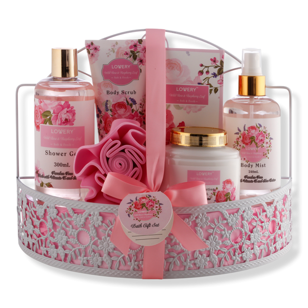 Lovery Wild Rose & Raspberry Leaf Home Spa Gift Basket #1