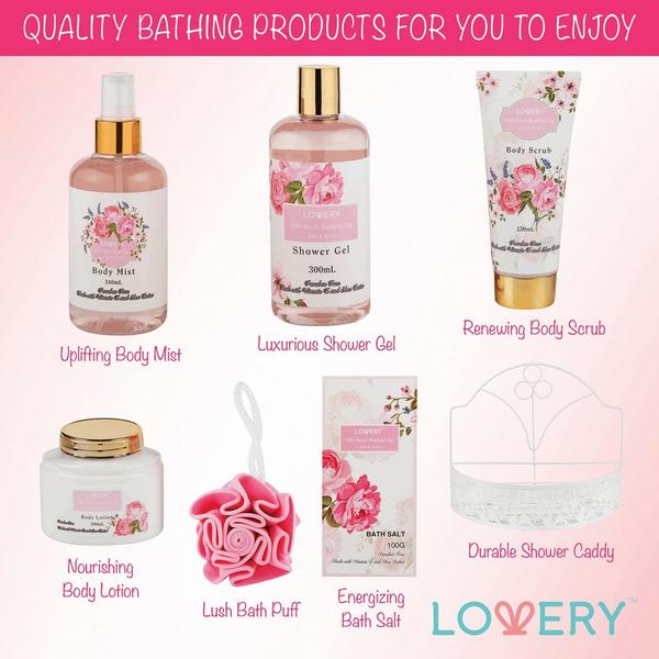 Lovery Wild Rose & Raspberry Leaf Home Spa Gift Basket #5