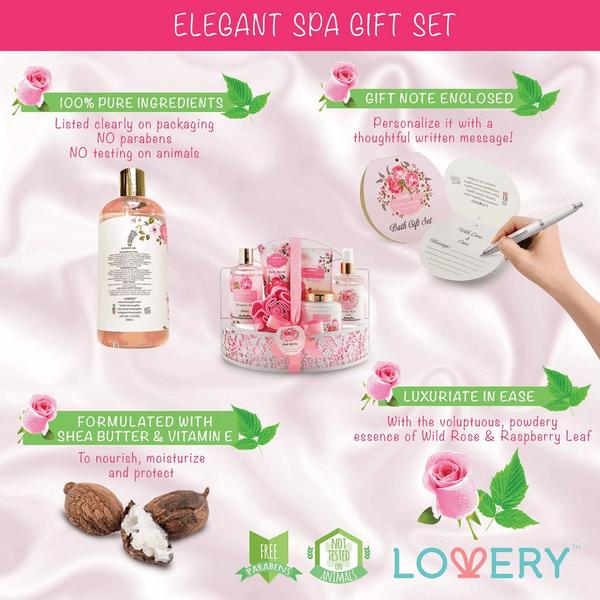 Lovery Wild Rose & Raspberry Leaf Home Spa Gift Basket #7