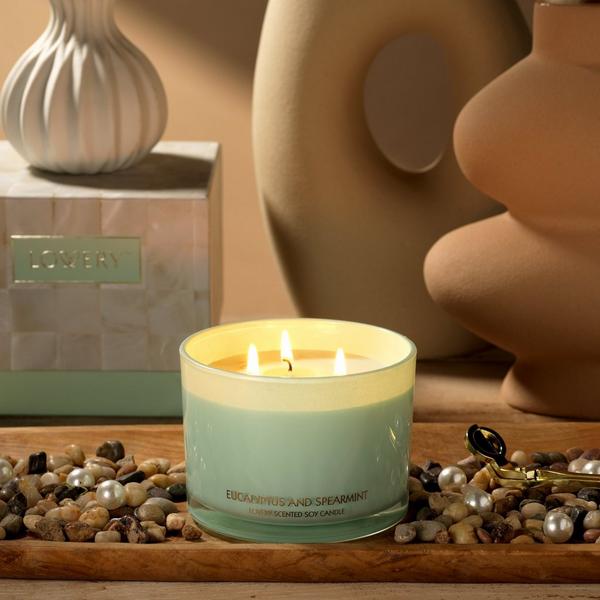 Lovery Eucalyptus & Spearmint Home Candle Gift Set with Wax Trimmer #4