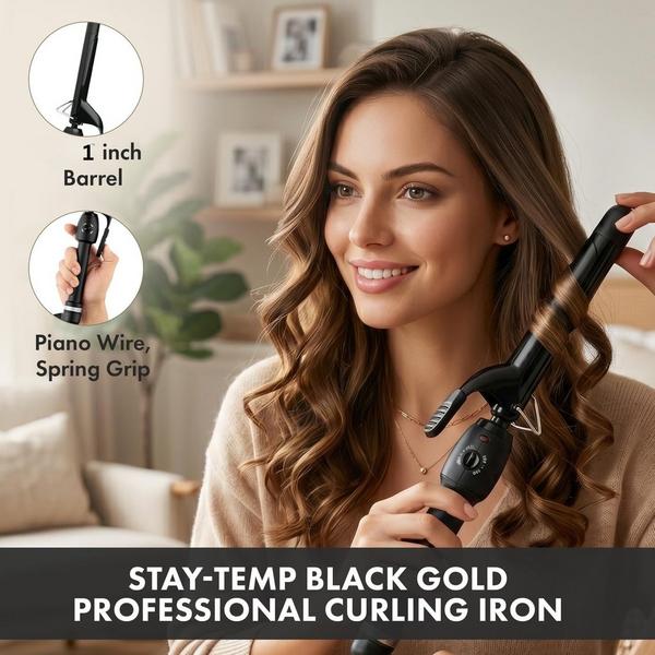 Stylecraft Stay-Temp Black Gold Ceramic Curling Iron #3