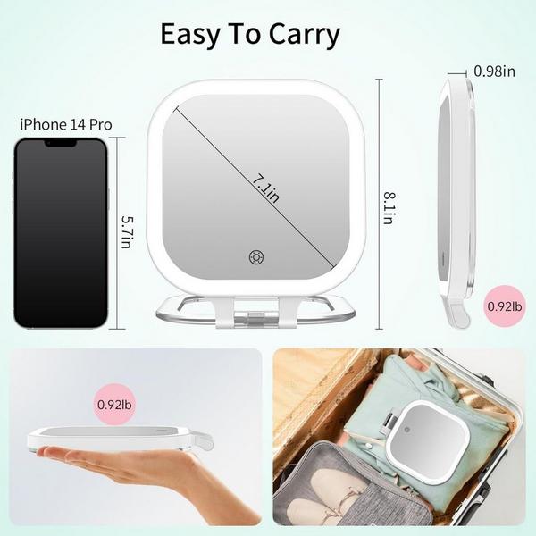 FASCINATE Rechargeable Travel Makeup Mirror with 3 Light Modes #6