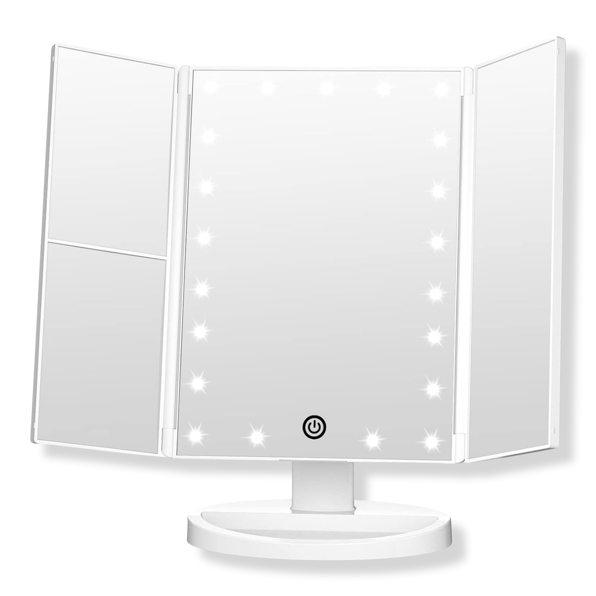 FASCINATE Trifold LED Makeup Mirror with Touch Dimmable Lighting & Multi-Magnification #1