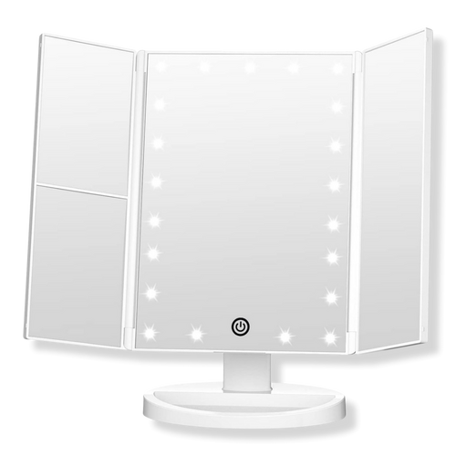 FASCINATE - White Trifold LED Makeup Mirror with Touch Dimmable