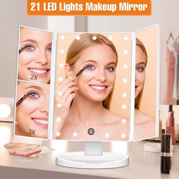 FASCINATE Trifold LED Makeup Mirror with Touch Dimmable Lighting & Multi-Magnification #2