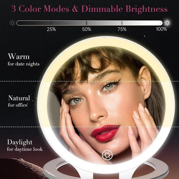 FASCINATE 2-Sided Magnifying Mirror with 3 Color Lights and Travel Bag #2