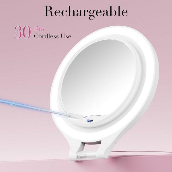 FASCINATE 2-Sided Magnifying Mirror with 3 Color Lights and Travel Bag #4