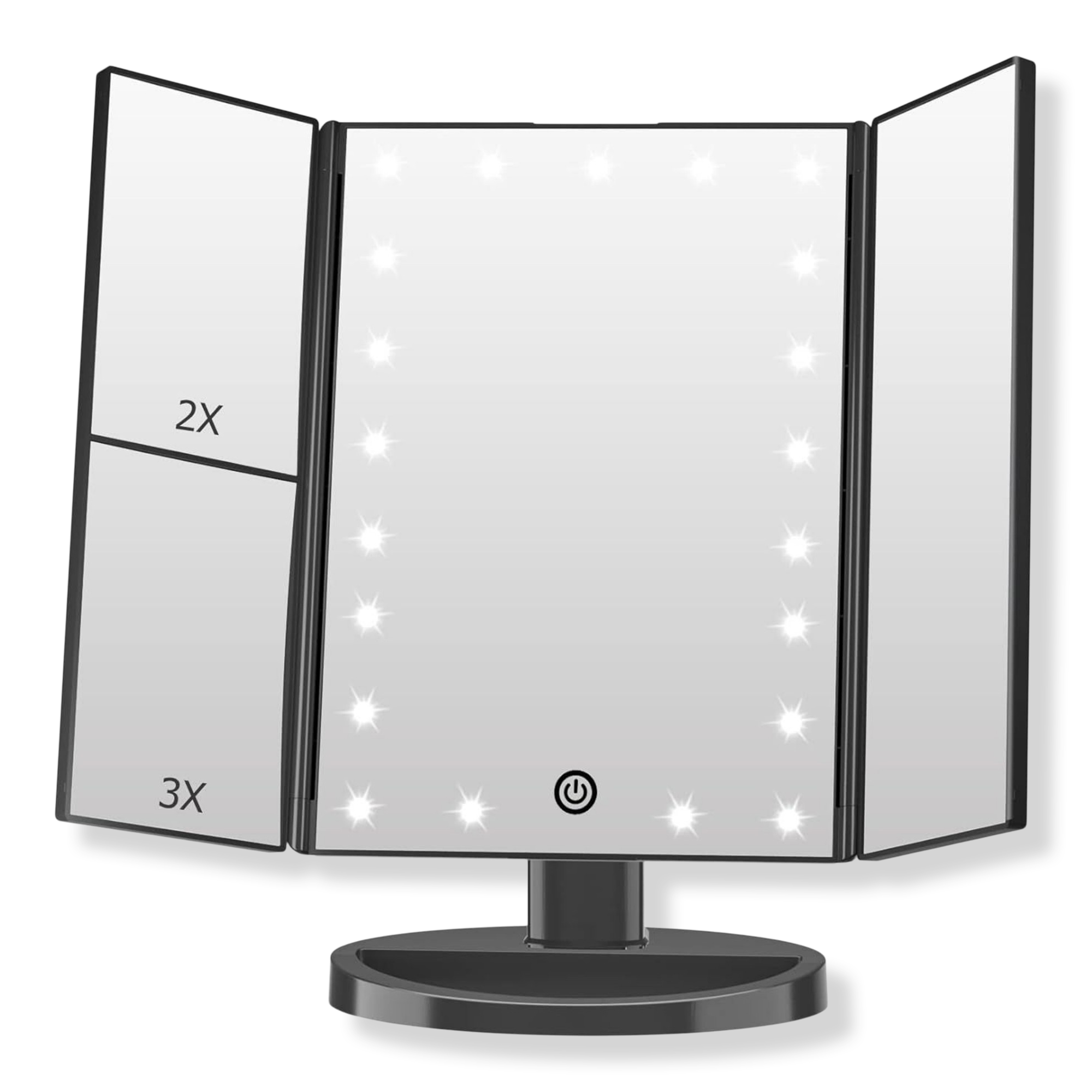 FASCINATE Trifold LED Makeup Mirror with Touch Dimmable Lighting & Multi-Magnification #1