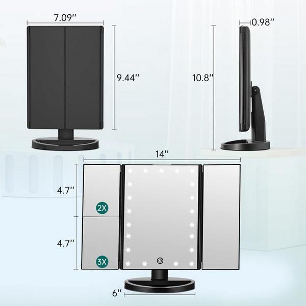 FASCINATE Trifold LED Makeup Mirror with Touch Dimmable Lighting & Multi-Magnification #4