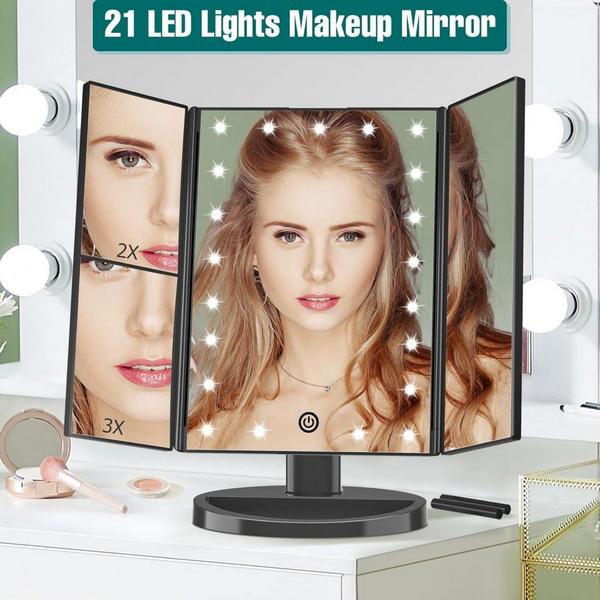 FASCINATE Trifold LED Makeup Mirror with Touch Dimmable Lighting & Multi-Magnification #7