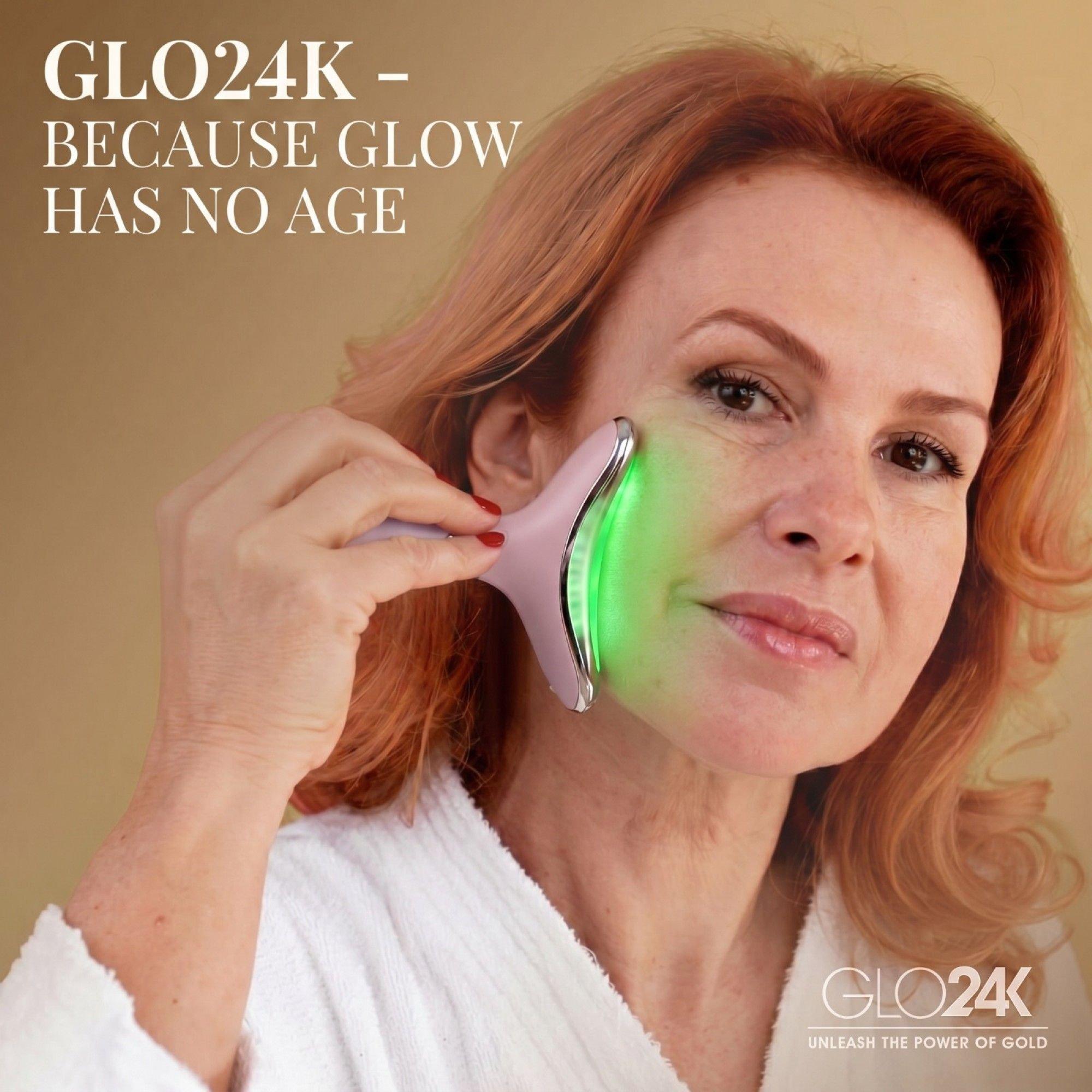 Аппарат для омоложения кожи лица и шеи Glo24k, Pink, лимитированный выпуск, цвет: Розовый — фото 4