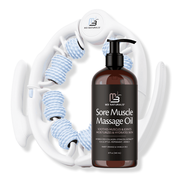 M3 Sore Muscle Massage Oil & Anti Cellulite Massage Roller Bundle #1
