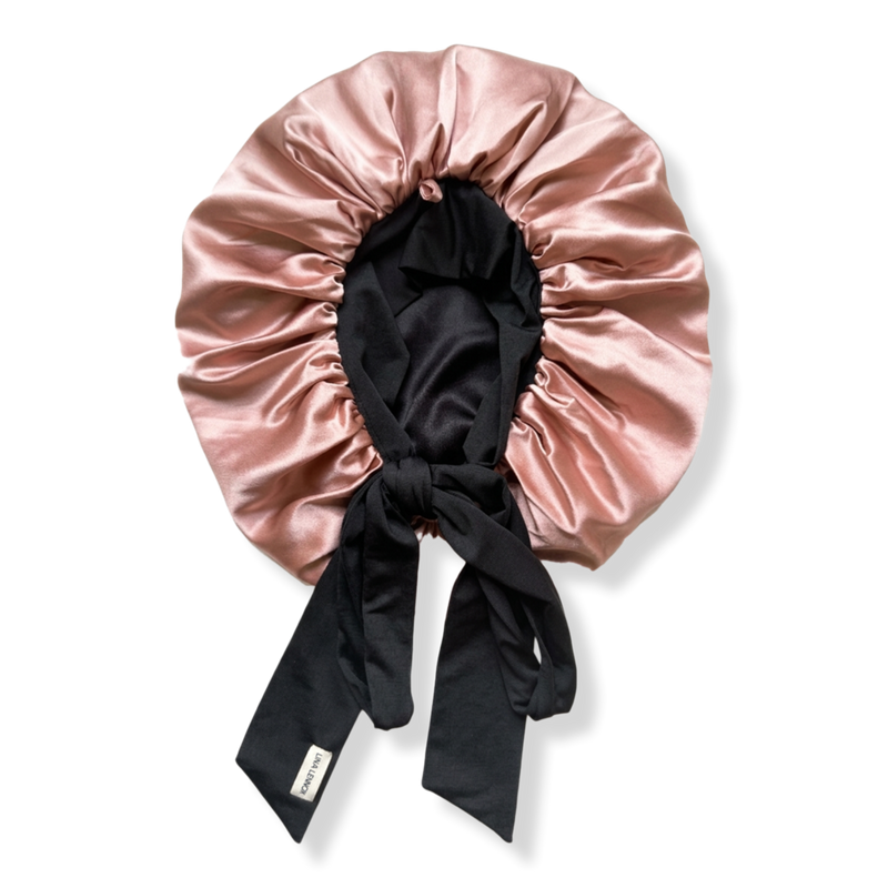 LINA LENNOX - Onyx Black/Dusty Pink Organic Silk Hair Bonnet