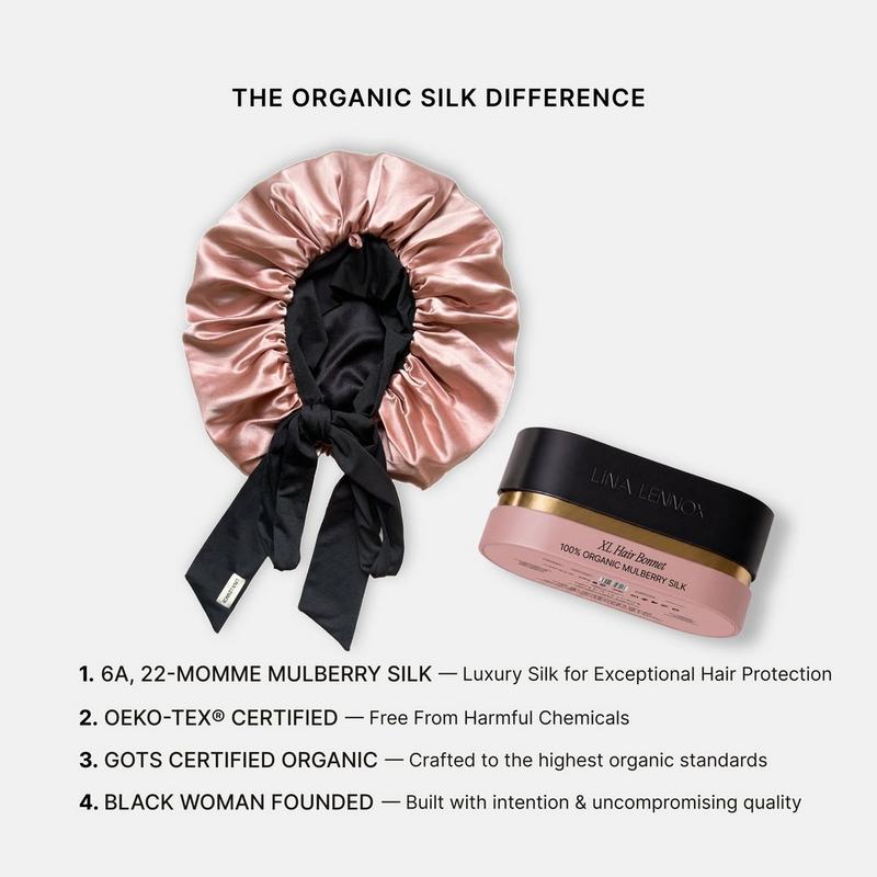 LINA LENNOX - Onyx Black/Dusty Pink Organic Silk Hair Bonnet