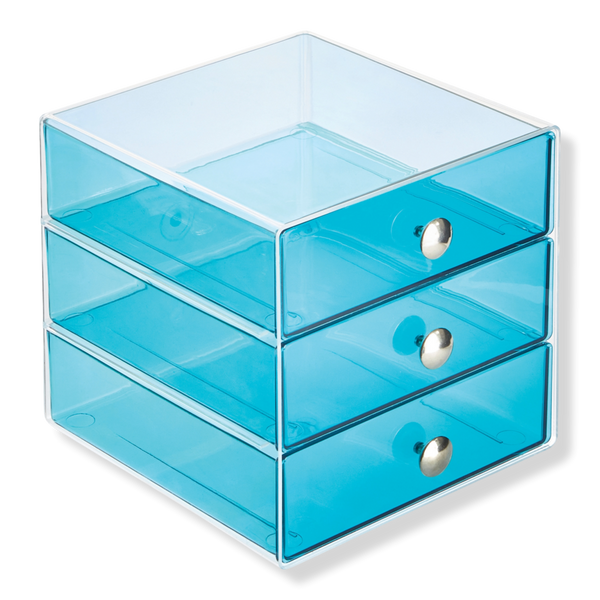 iDesign Stackable 3-Drawer Vanity Makeup Organizer - Aqua #1