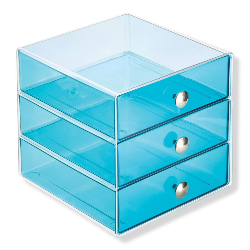 iDesign - Blue Stackable 3-Drawer Vanity Makeup Organizer - Aqua
