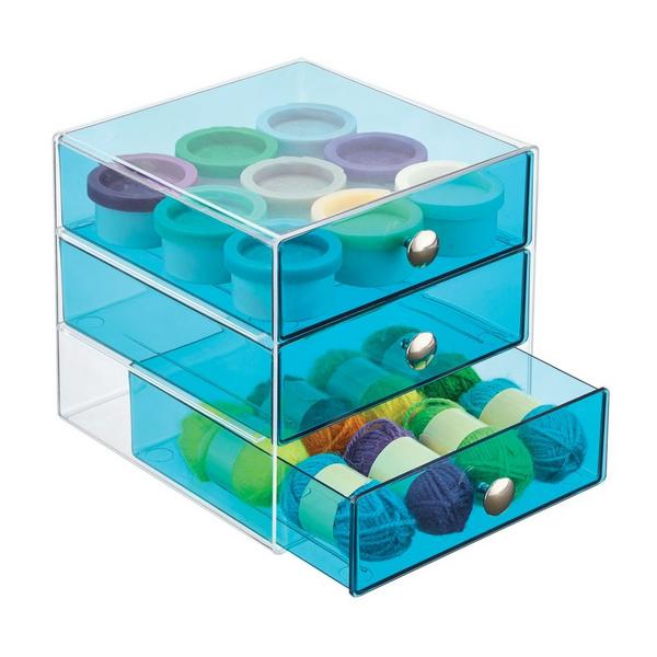 iDesign Stackable 3-Drawer Vanity Makeup Organizer - Aqua #2