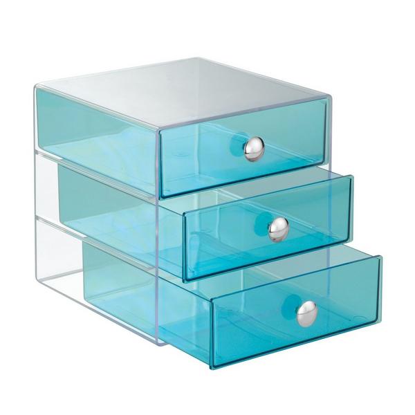 iDesign Stackable 3-Drawer Vanity Makeup Organizer - Aqua #3