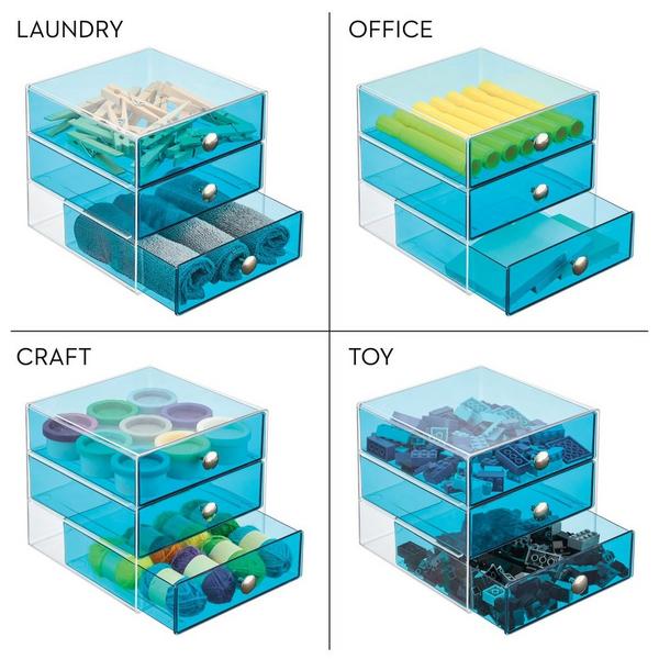 iDesign Stackable 3-Drawer Vanity Makeup Organizer - Aqua #7