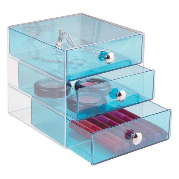 iDesign Stackable 3-Drawer Vanity Makeup Organizer - Aqua #8