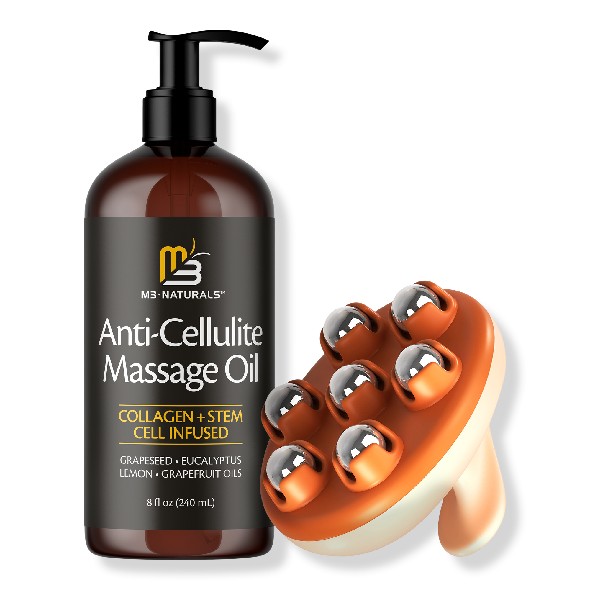 M3 Anti-Cellulite Massage Oil + Lymphatic Roller Set
