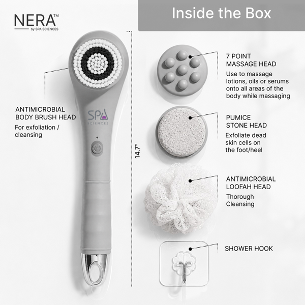 Spa Sciences NERA Rechargeable Waterproof Powered Shower Brush with 4 Heads & Antimicrobial Bristles #3