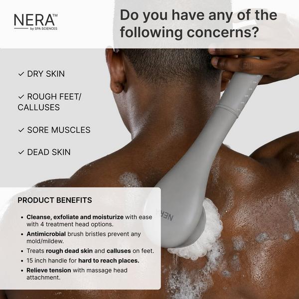 Spa Sciences NERA Rechargeable Waterproof Powered Shower Brush with 4 Heads & Antimicrobial Bristles #4