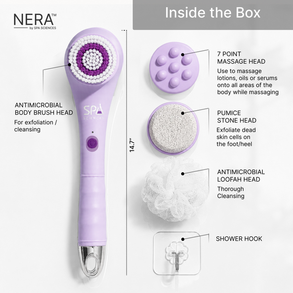 Spa Sciences NERA Rechargeable Waterproof Powered Shower Brush with 4 Heads & Antimicrobial Bristles #3