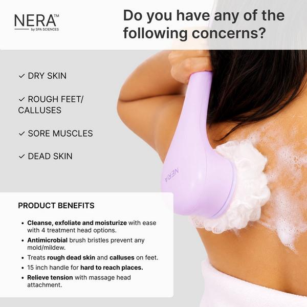 Spa Sciences NERA Rechargeable Waterproof Powered Shower Brush with 4 Heads & Antimicrobial Bristles #4